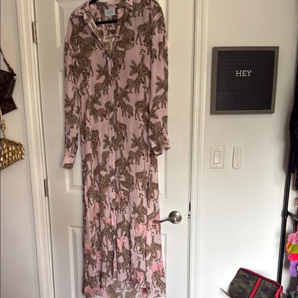 TAJ - Size Small - NWOT Pink and Brown Resort Gown - Light Pink Animal Print